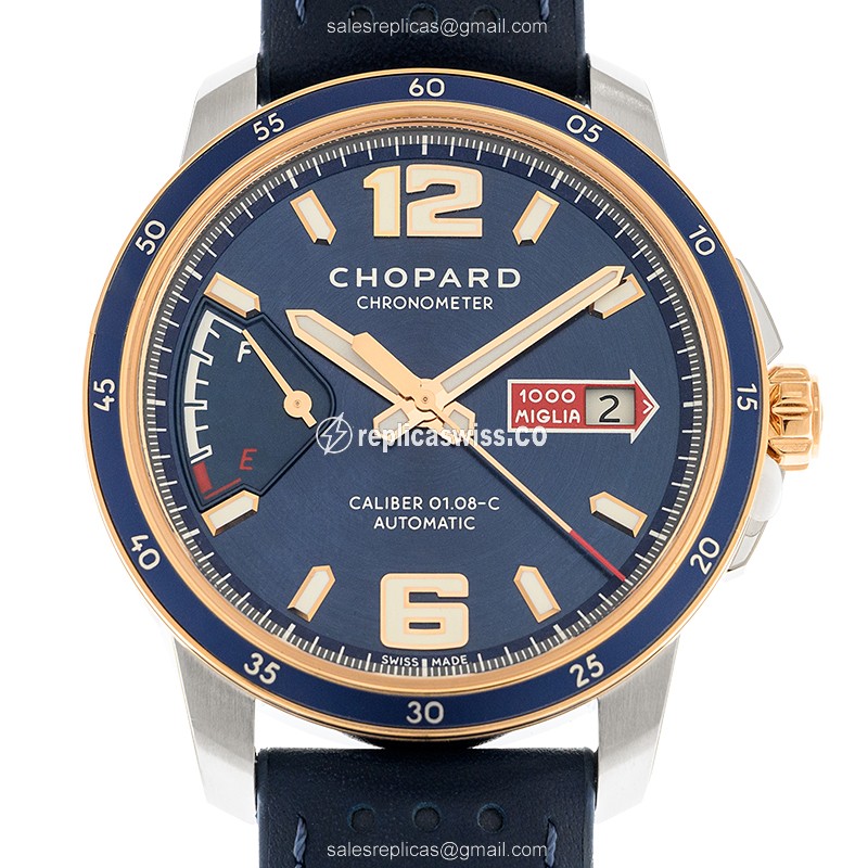 Exquisite Chopard MILLE MIGLIA GT XL Automatic Blue Dial Replica with 18kt Rose Gold Case and