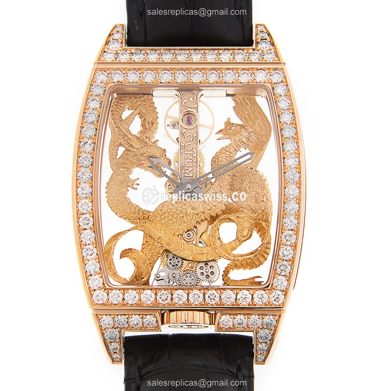 Exquisite Corum Bridge Replica Watch | 18kt Rose Gold Case & Diamond Accents | Automatic Movement