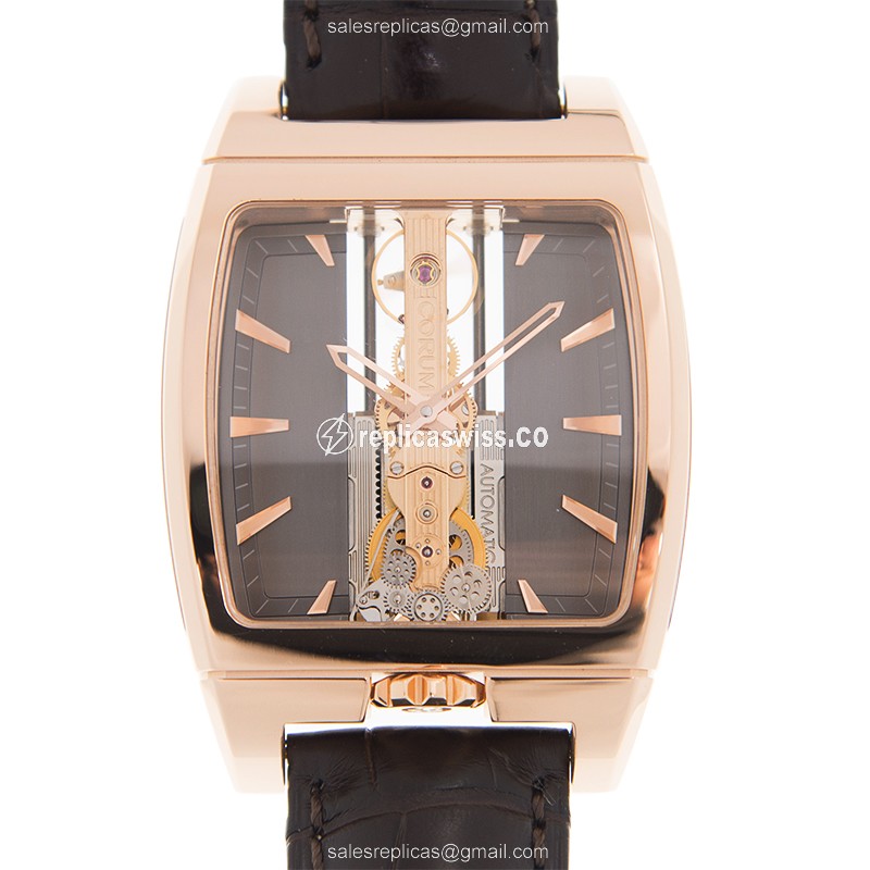 Exquisite Corum Bridge Replica Watch | Automatic Movement | 18kt Gold Case & Dark Grey Dial