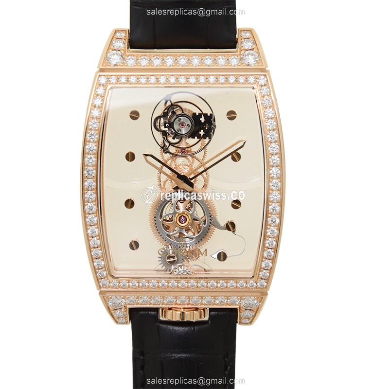 Exquisite Corum Bridge Replica Watch | Manual Wind Movement | 18kt Rose Gold Case | Transparent Dial