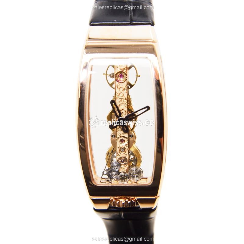 Exquisite Corum Bridge Replica with 18kt Gold Case & Skull Dial, Manual Wind Movement Watch
