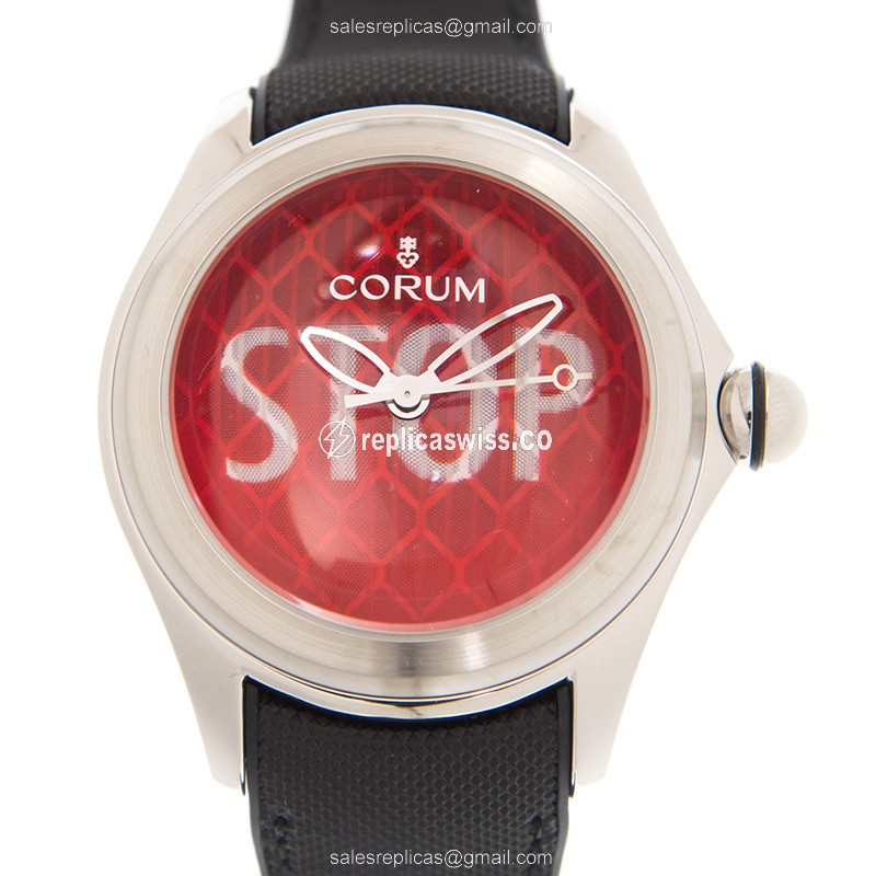 Exquisite Corum Bubble Replica in Red Dial & Stainless Steel, Automatic Movement, Black Rubber