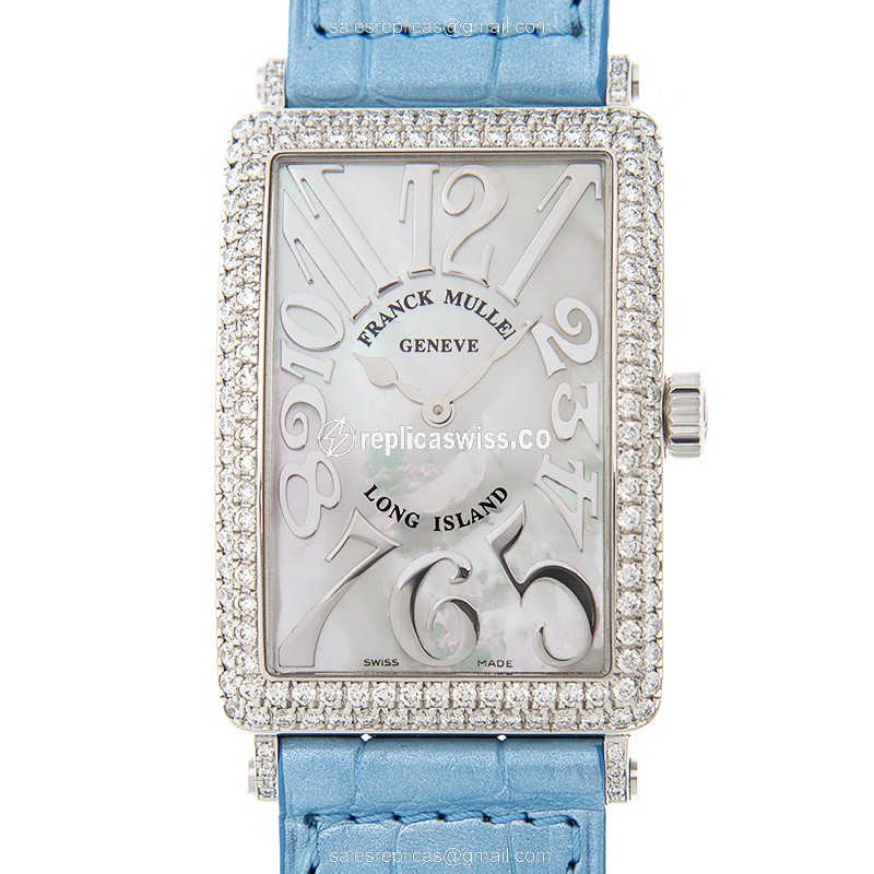 Exquisite Franck Muller 1002 QZ Long Island Replica in Stainless Steel & White Leather Strap