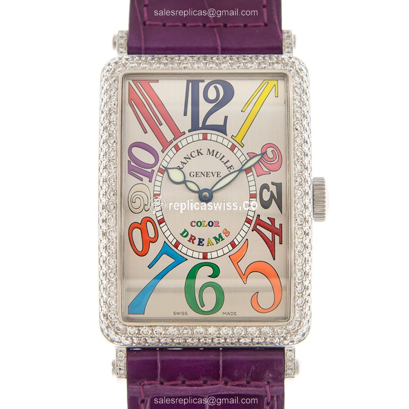 Exquisite Franck Muller 1200 SC D BR DRM Replica in 18kt White Gold & Diamond, Silver Dial on a