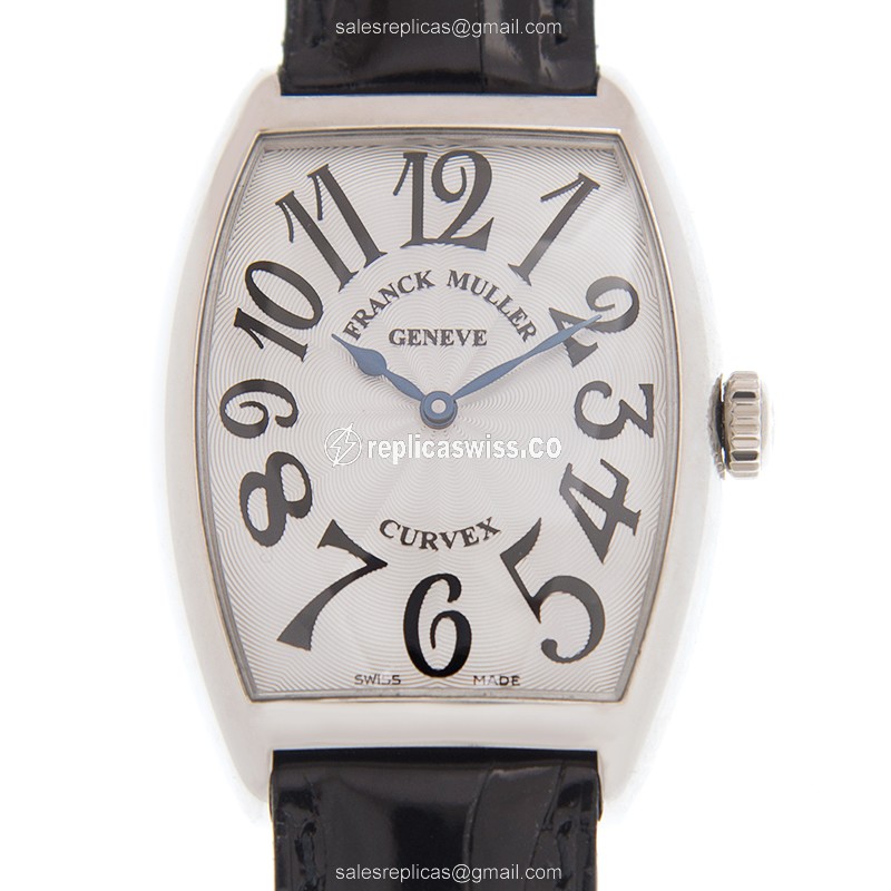 Exquisite Franck Muller 2852 B CINTREE CURVEX Quartz Steel Replica, Silver Dial & Blue Alligator