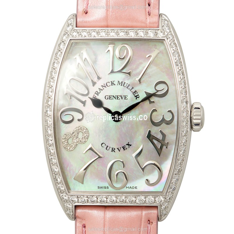 Exquisite Franck Muller 2852 Cintree Curvex Replica Watch with White Dial Pink Alligator Strap