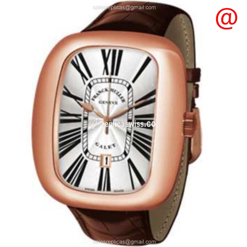 Exquisite Franck Muller 3002 M Galet Quartz Replica in 18kt Rose Gold, Silver Dial, Leather Strap