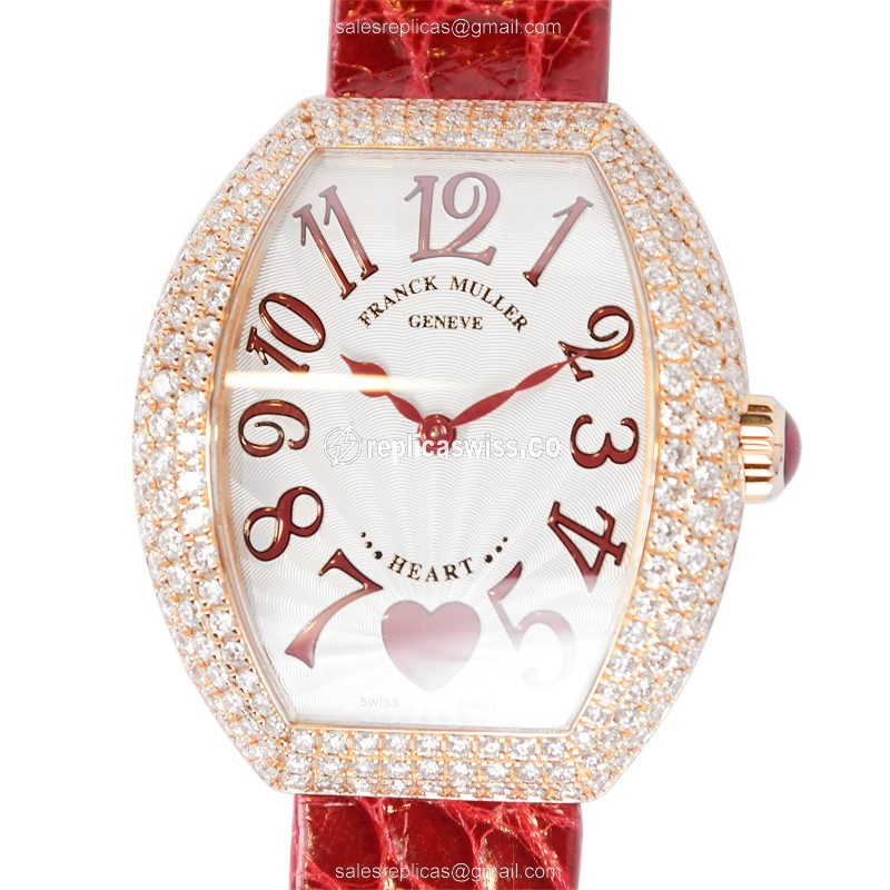 Exquisite Franck Muller 5002 M Heart Quartz Replica in 18kt Rose Gold, Adorned with Diamonds &