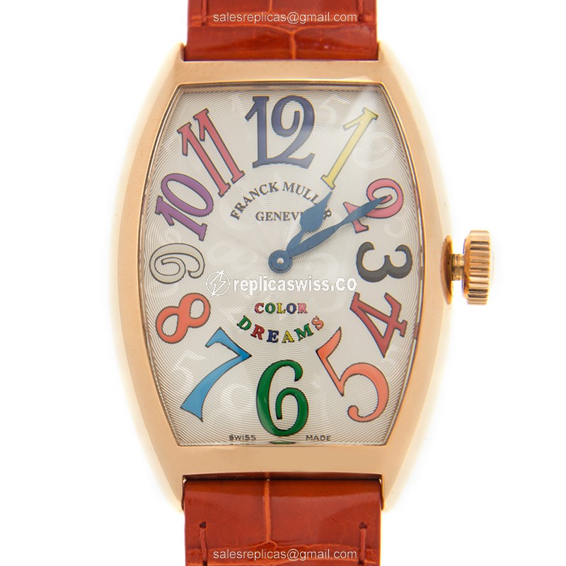 Exquisite Franck Muller 5852 Replica Watch in 18kt Gold Case with White Dial Leather Orange