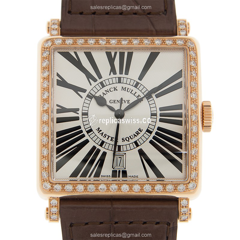 Exquisite Franck Muller 6000 H SC DT R D 1R Master Square Replica in 18kt Rose Gold with White Dial