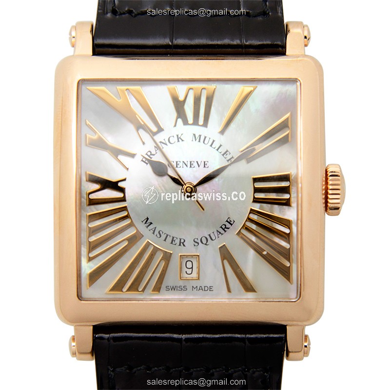 Exquisite Franck Muller 6000 H SC DT REL MOP Master Square Quartz Watch in 18kt Rose Gold, White