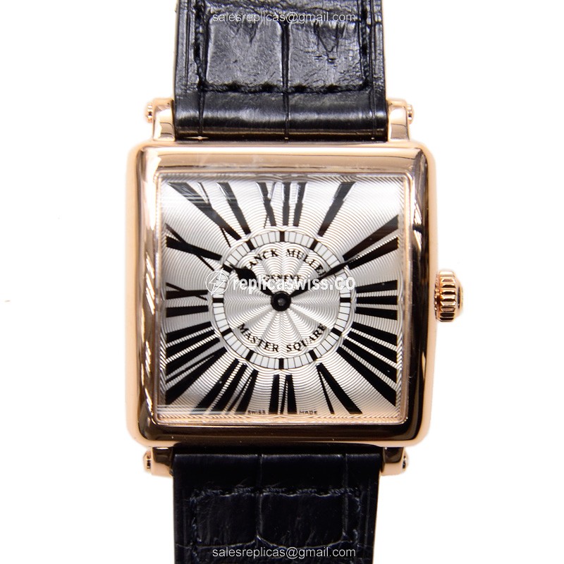 Exquisite Franck Muller 6002 L Quartz Replica with Silver Dial Leather Strap, 18kt Gold Case