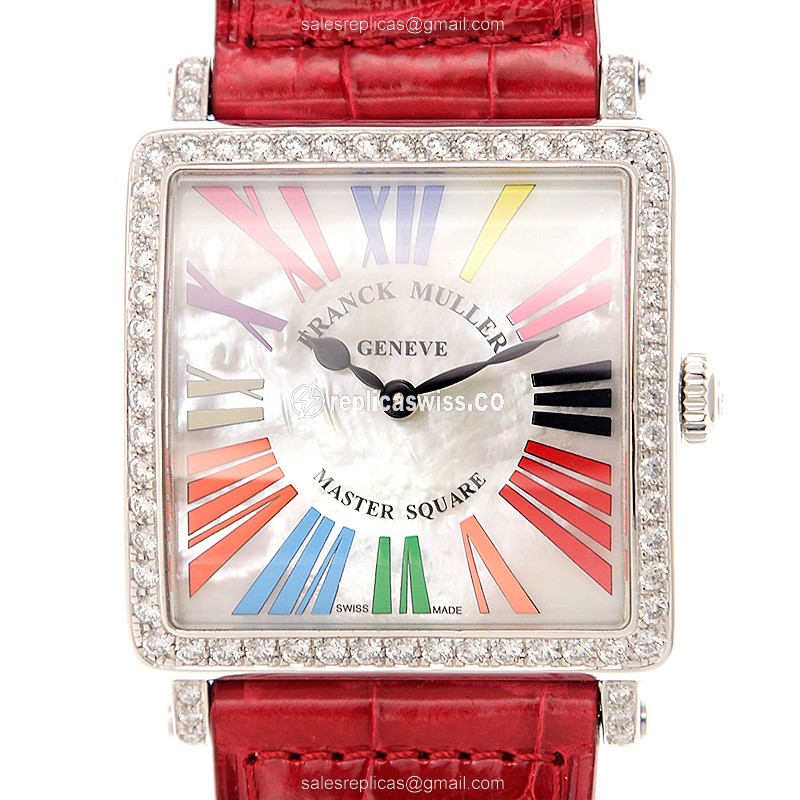 Exquisite Franck Muller 6002 M B Replica in White Dial Stainless Steel Case with Diamond Bezels