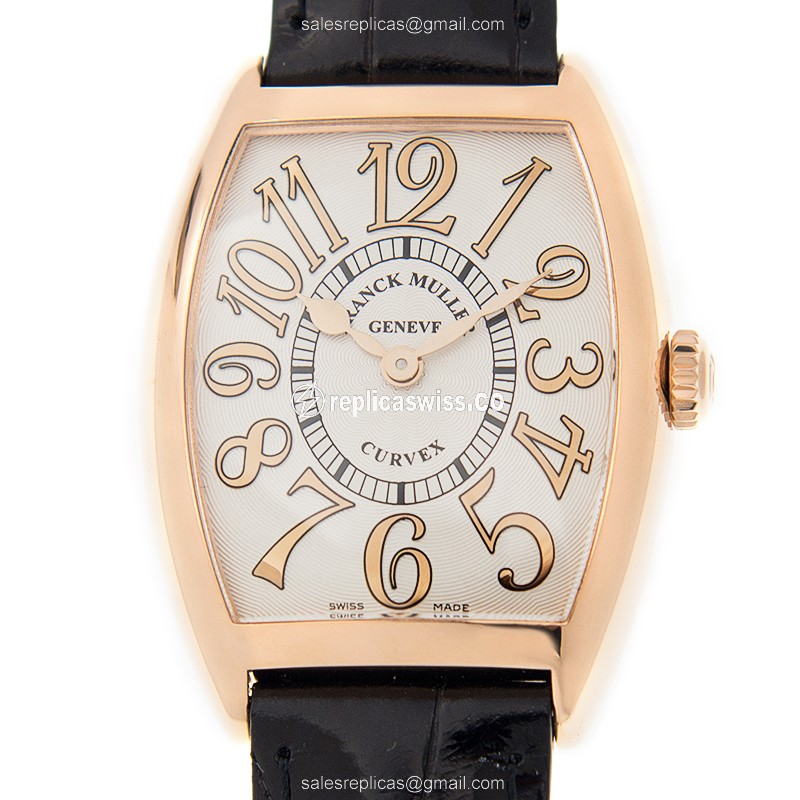Exquisite Franck Muller 7502 Cintree Curvex Replica in 18kt Rose Gold with White Dial Sapphire