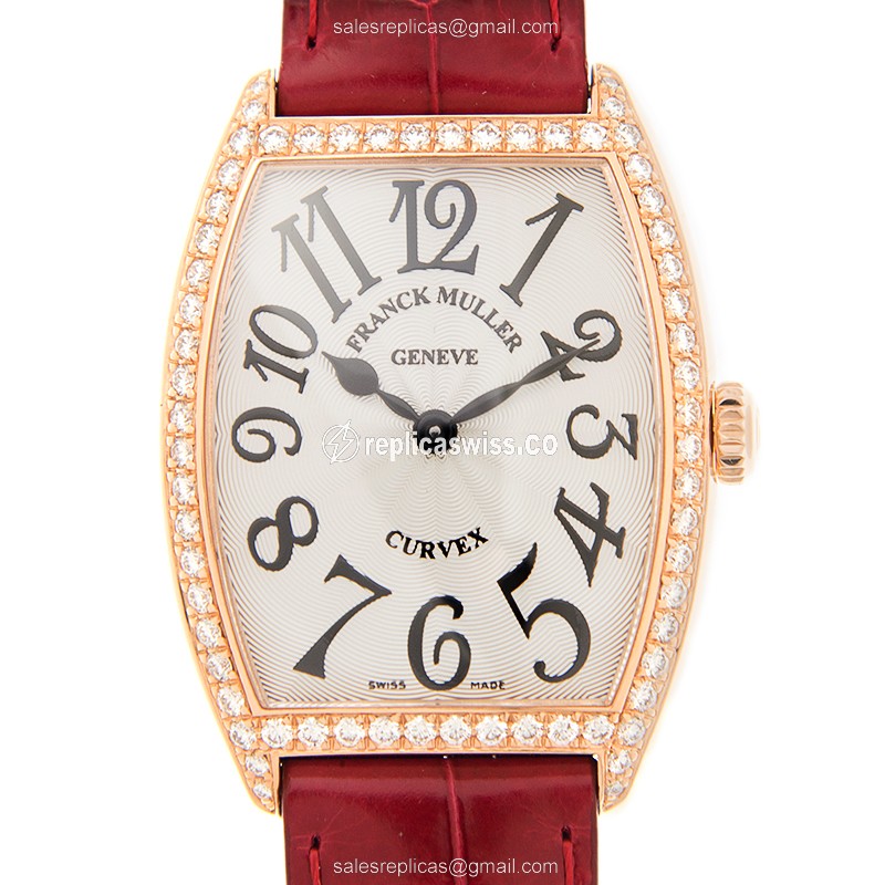 Exquisite Franck Muller 7502 QZ Cintree Curvex Quartz Replica, 18kt Rose Gold Case, Silver Dial