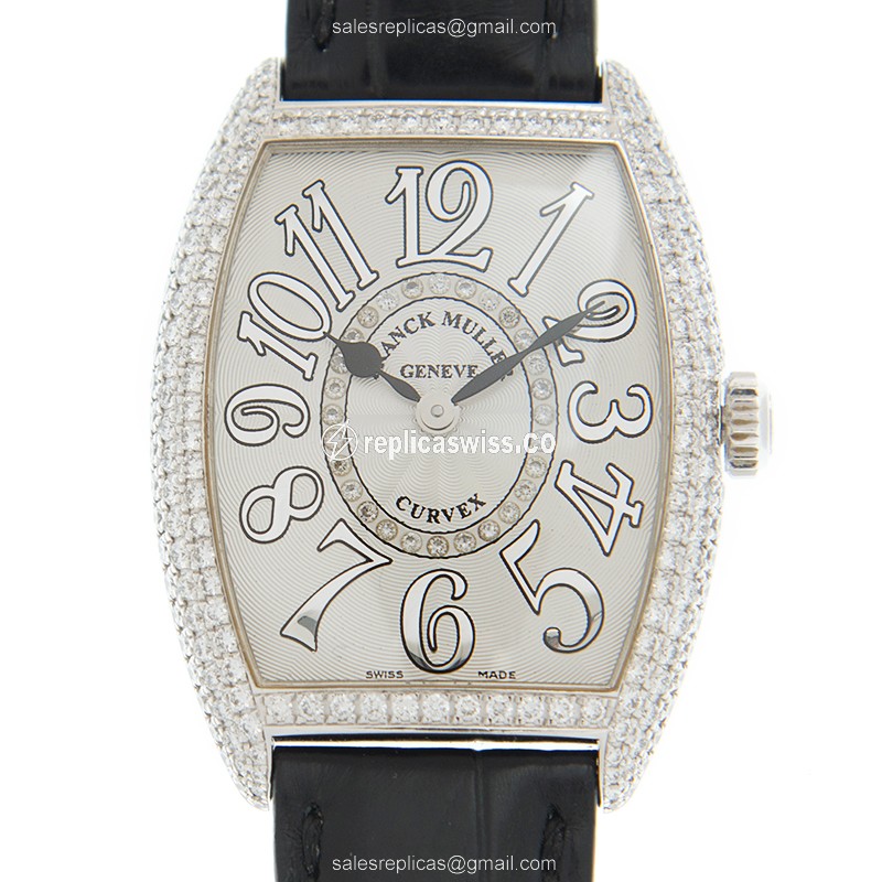 Exquisite Franck Muller 7502 QZ Cintree Curvex Quartz Replica, 18kt White Gold Case, White Dial &