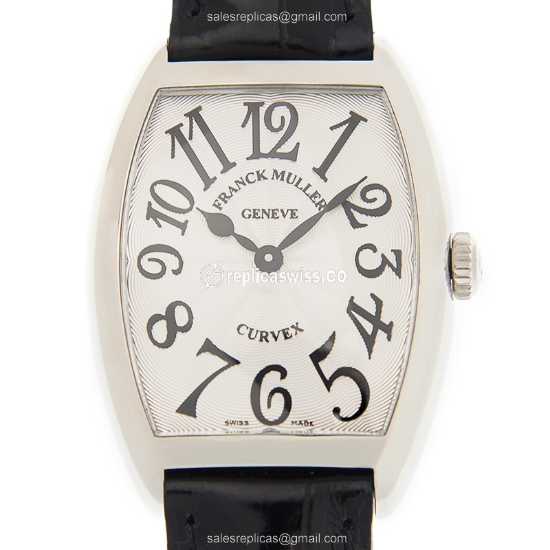 Exquisite Franck Muller 7502 QZ Quartz Replica in Stainless Steel, Silver Dial & Black Alligator