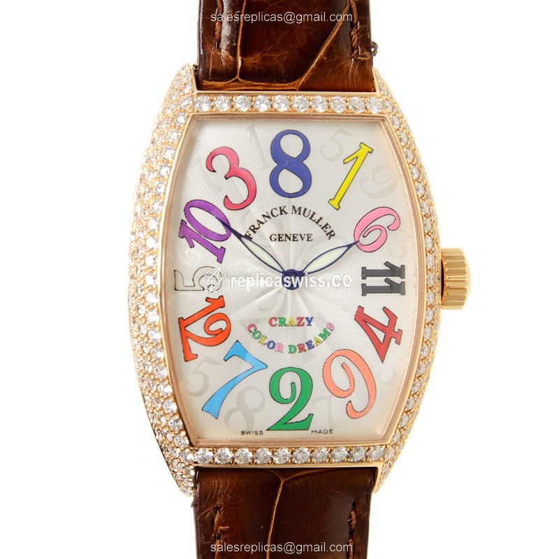 Exquisite Franck Muller 7851 Replica with Automatic Movement 18kt Rose Gold Case, Silver Dial &