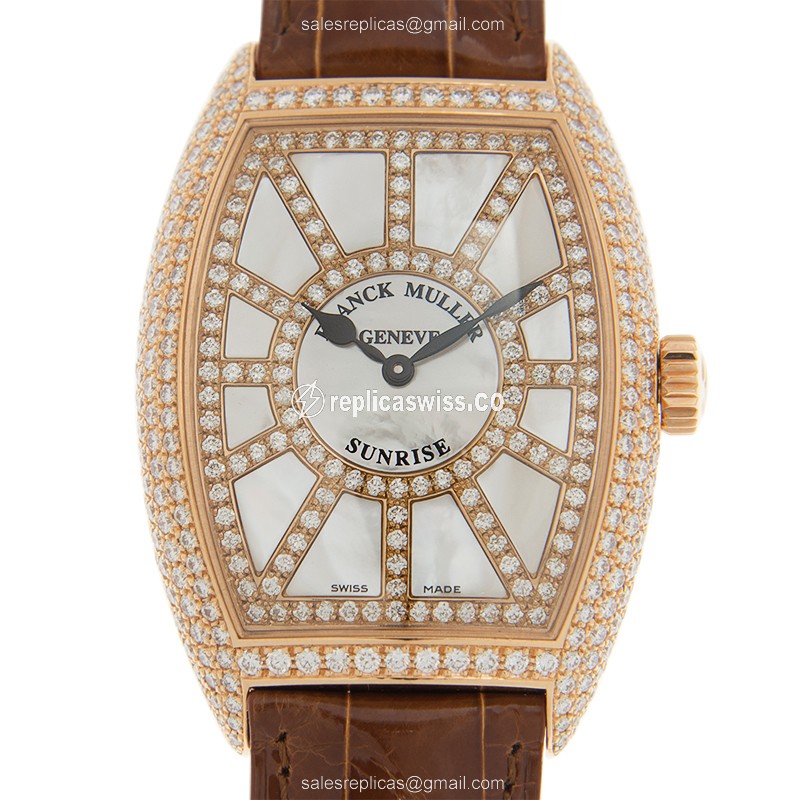 Exquisite Franck Muller 7882 Cintree Curvex Quartz Watch in White Dial 18kt Rose Gold, Genuine
