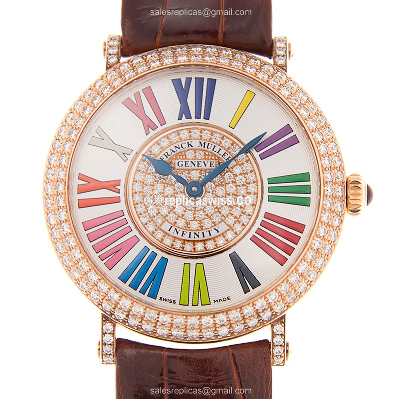 Exquisite Franck Muller 8038 QZ Replica with White Dial, 18kt Rose Gold Case, Sapphire Crystal