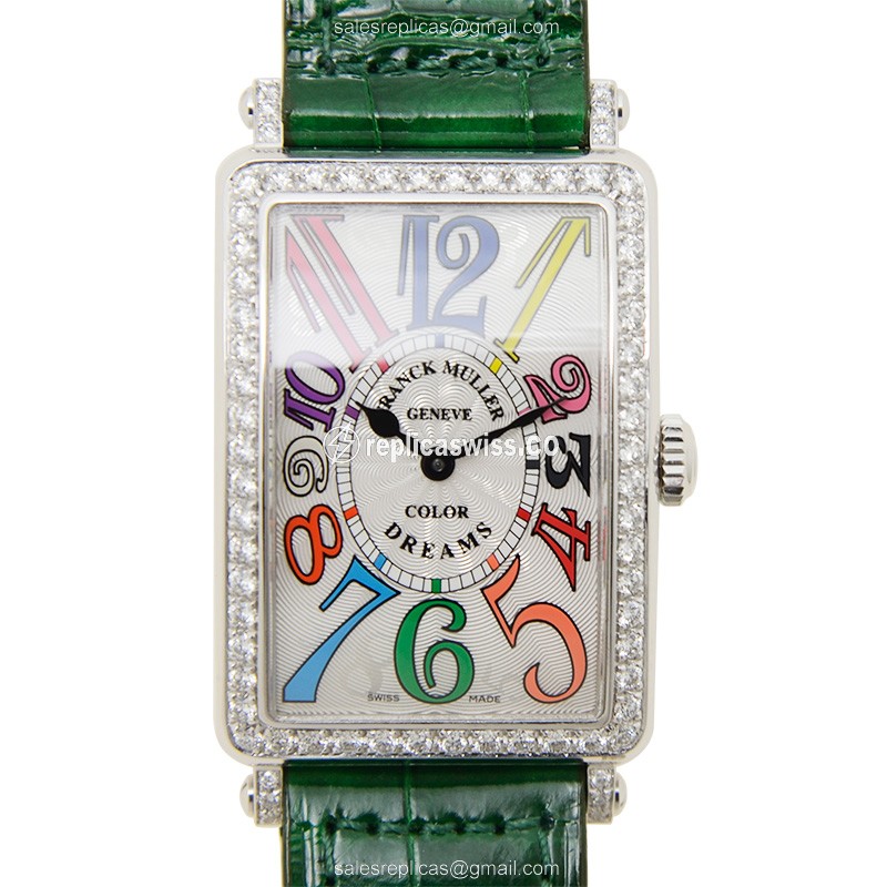 Exquisite Franck Muller 952 QZ Silver Dial Replica, Automatic Movement, Green Alligator Strap Watch