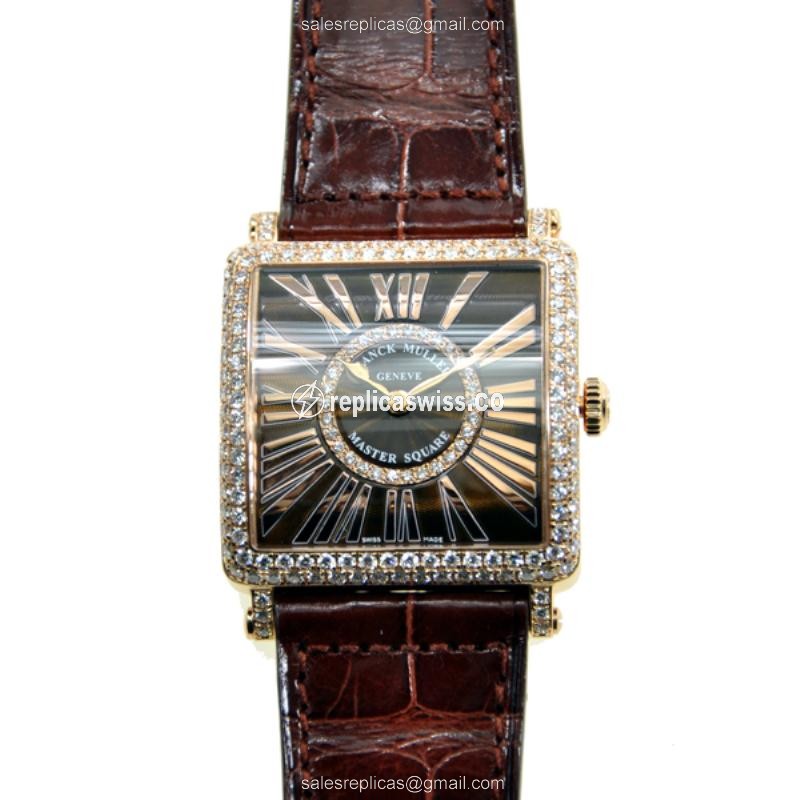Exquisite Franck Muller Master Square Replica with Brown Dial 18kt Rose Gold Case Watch