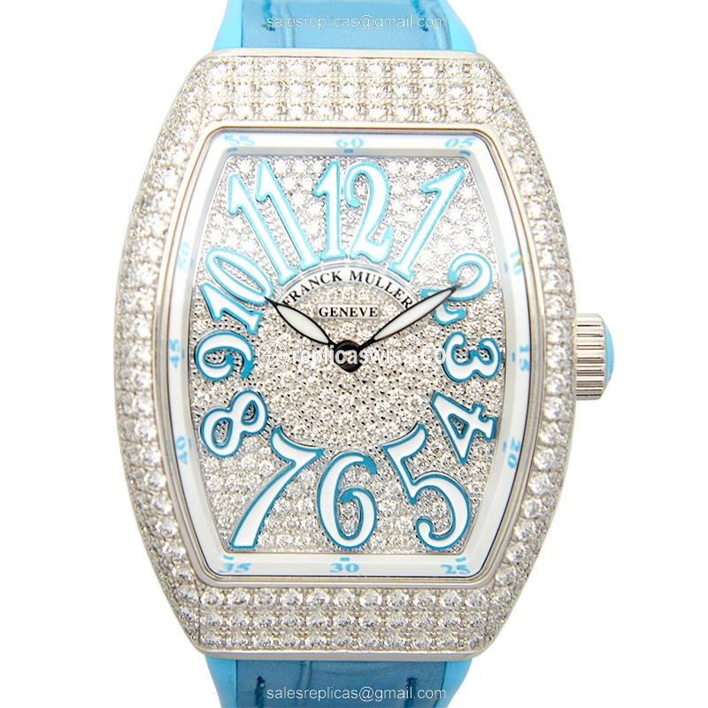 Exquisite Franck Muller V 32 QZ Vanguard Quartz Watch with Silver Dial Blue Strap, Elegant Blue
