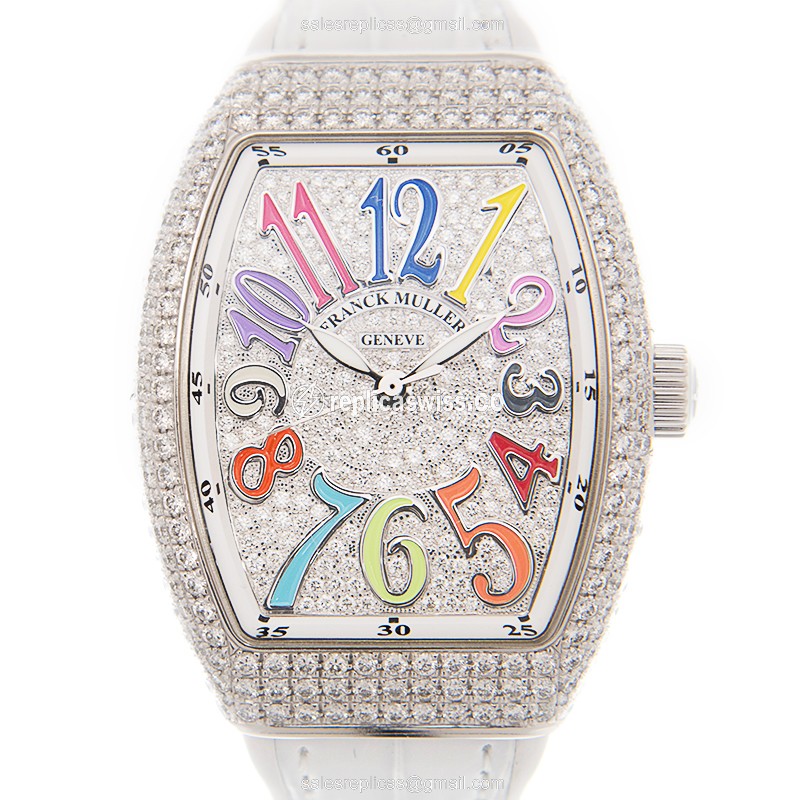Exquisite Franck Muller V 35 Vanguard Replica with Silver Dial & White Alligator Strap Watch