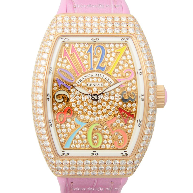 Exquisite Franck Muller V32 QZ Automatic Replica with 18kt Rose Gold Case & Diamond Bezels Watch