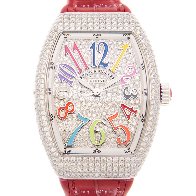 Exquisite Franck Muller V35 SC Automatic 18kt White Gold & Diamond Replica with Sapphire Crystal