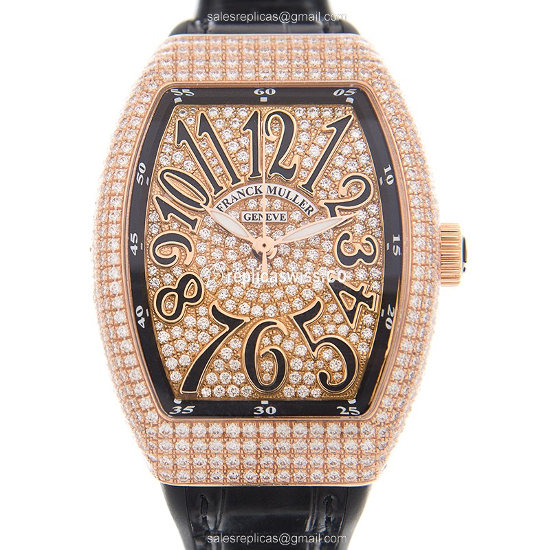 Exquisite Franck Muller V35 SC Vanguard Replica in 18kt Rose Gold & Diamonds, Automatic Movement