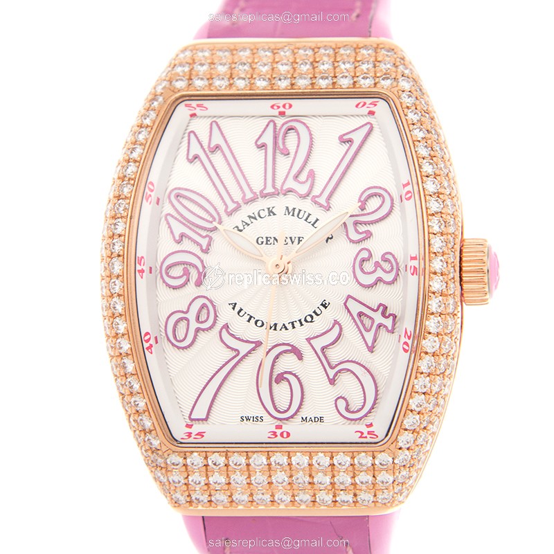 Exquisite Franck Muller Vanguard AT FO D 32 Replica with White Dial & 18kt Rose Gold Case Watch