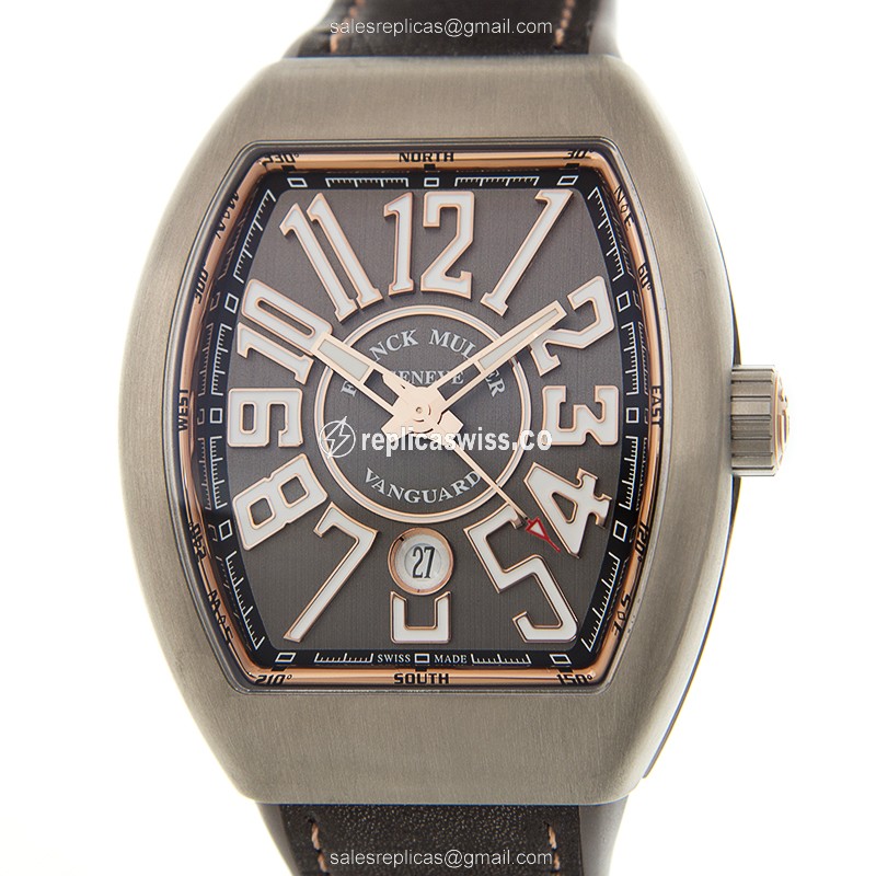 Exquisite Franck Muller Vanguard Automatic Steel Watch | Gray Dial & Genuine Leather Strap