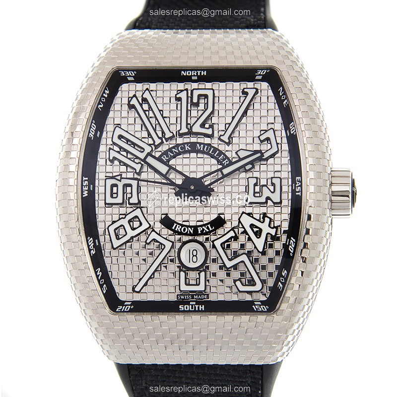 Exquisite Franck Muller Vanguard Replica with Automatic Movement & Silver Dial on a Rubber Strap