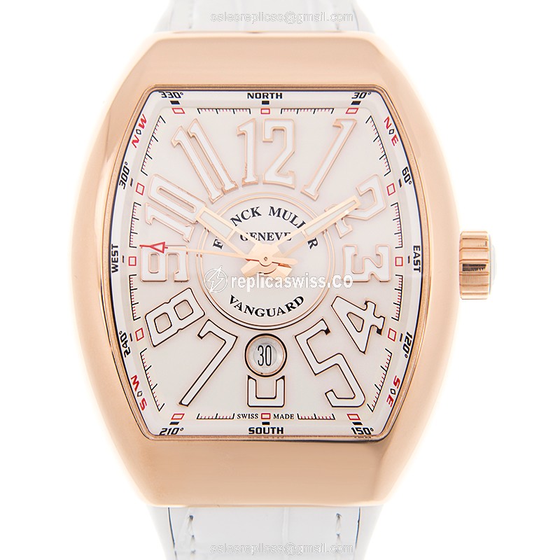 Exquisite Franck Muller Vanguard Replica with White Dial 18kt Gold Case, Automatic Movement