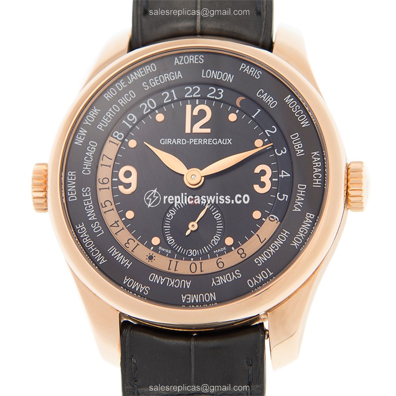 Exquisite Girard Perregaux 49865-52-651 Timepiece with Black Dial Alligator Leather Strap Watch
