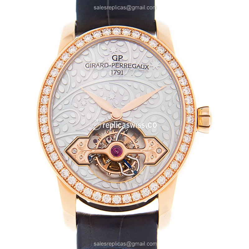 Exquisite Girard Perregaux 99490D52A706 Manual Wind Replica, 18kt Rose Gold Case, White Dial, Blue