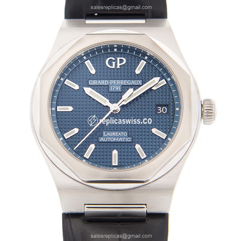 Exquisite Girard Perregaux Laureato Replica with Blue Dial, Automatic Movement, Alligator Strap