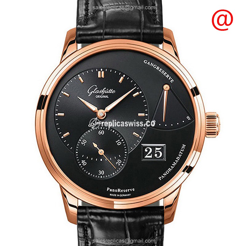 Exquisite Glashutte 1-65-01-29-15-30 Replica Watch in 18kt Gold Case with Black Alligator Strap and