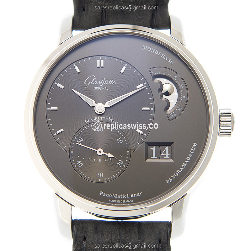 Exquisite Glashutte PANO Replica in Stainless Steel, Automatic Movement, Gray Dial & Grey Alligator