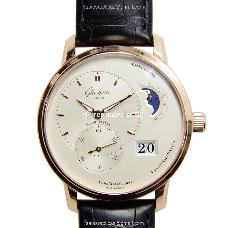 Exquisite Glashutte PANO Replica with Automatic Movement & Polished 18kt Gold Case Watch
