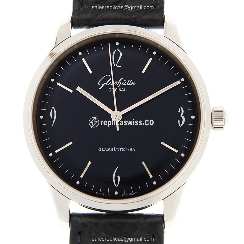 Exquisite Glashutte Senator Sixties Replica in Black Dial Stainless Steel Case, Automatic