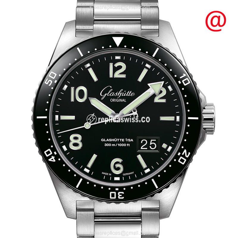 Exquisite Glashutte Spezialist Automatic Replica, Black Dial & Stainless Steel Case Watch