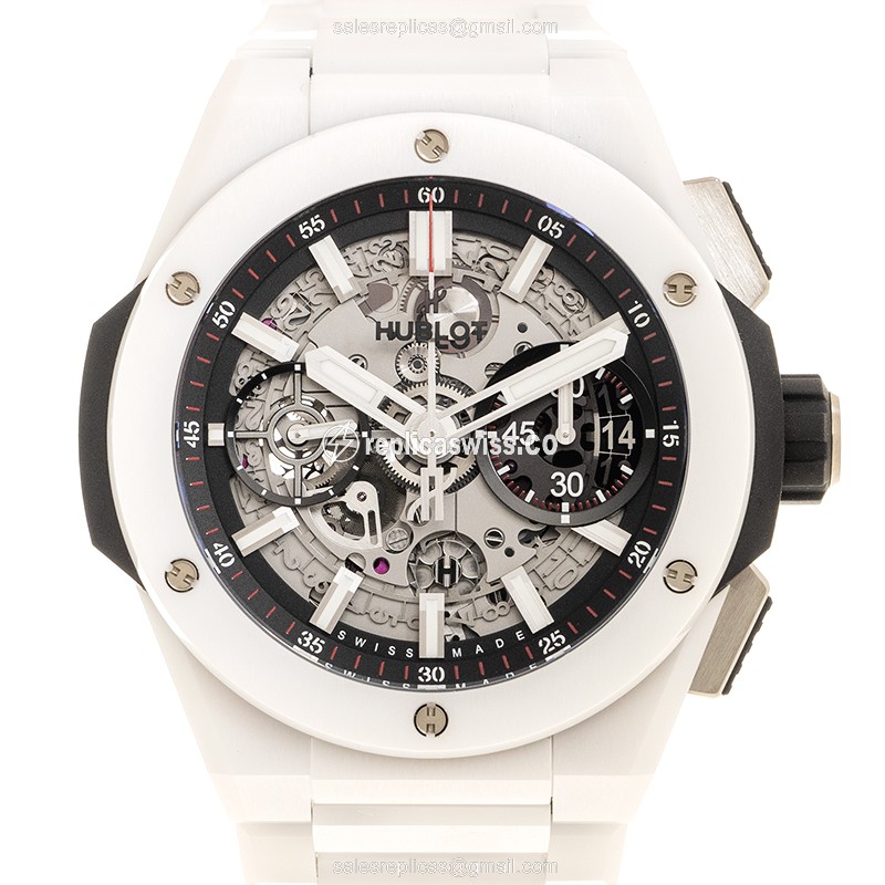 Exquisite Hublot BIG BANG Automatic Ceramic Replica with Crystal Dial & White Ceramic Strap Watch