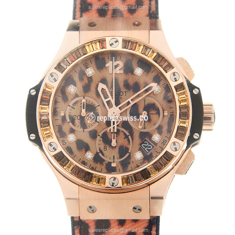 Exquisite Hublot BIG BANG Automatic Replica in 18kt Rose Gold with Brown Dial Leather Strap