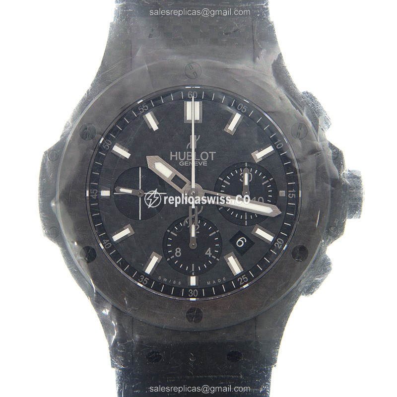 Exquisite Hublot BIG BANG Carbon Fiber Replica, Automatic Movement & Black Dial, Premium Rubber