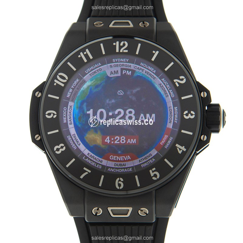 Exquisite Hublot BIG BANG Intelligent Ceramic Replica, Black Dial & Rubber Strap, Sapphire Crystal