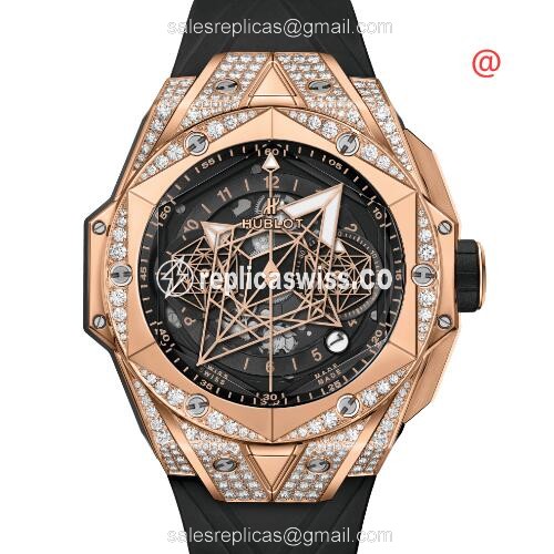 Exquisite Hublot Big Bang Replica in 18kt Rose Gold, Automatic Movement, Black Dial | Sapphire