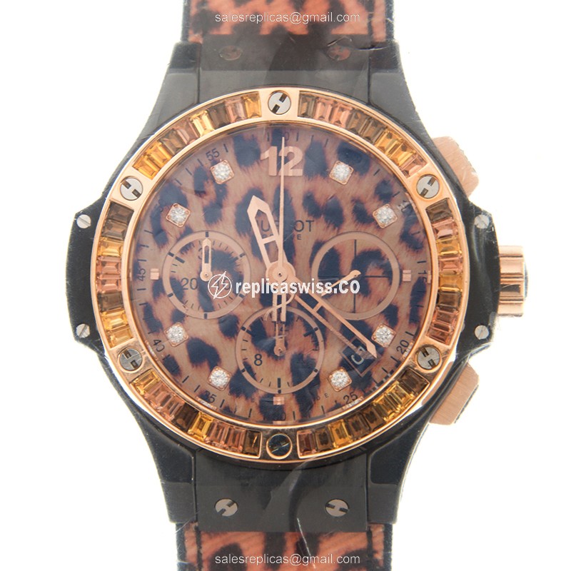 Exquisite Hublot BIG BANG Replica in 18kt Rose Gold, Automatic Movement, Brown Dial & Leather Strap