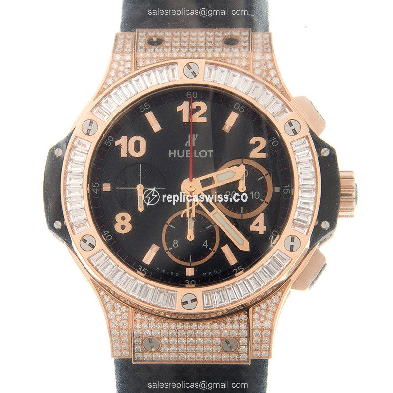 Exquisite Hublot Big Bang Replica in 18kt Rose Gold with Automatic Movement Black Crystal Dial